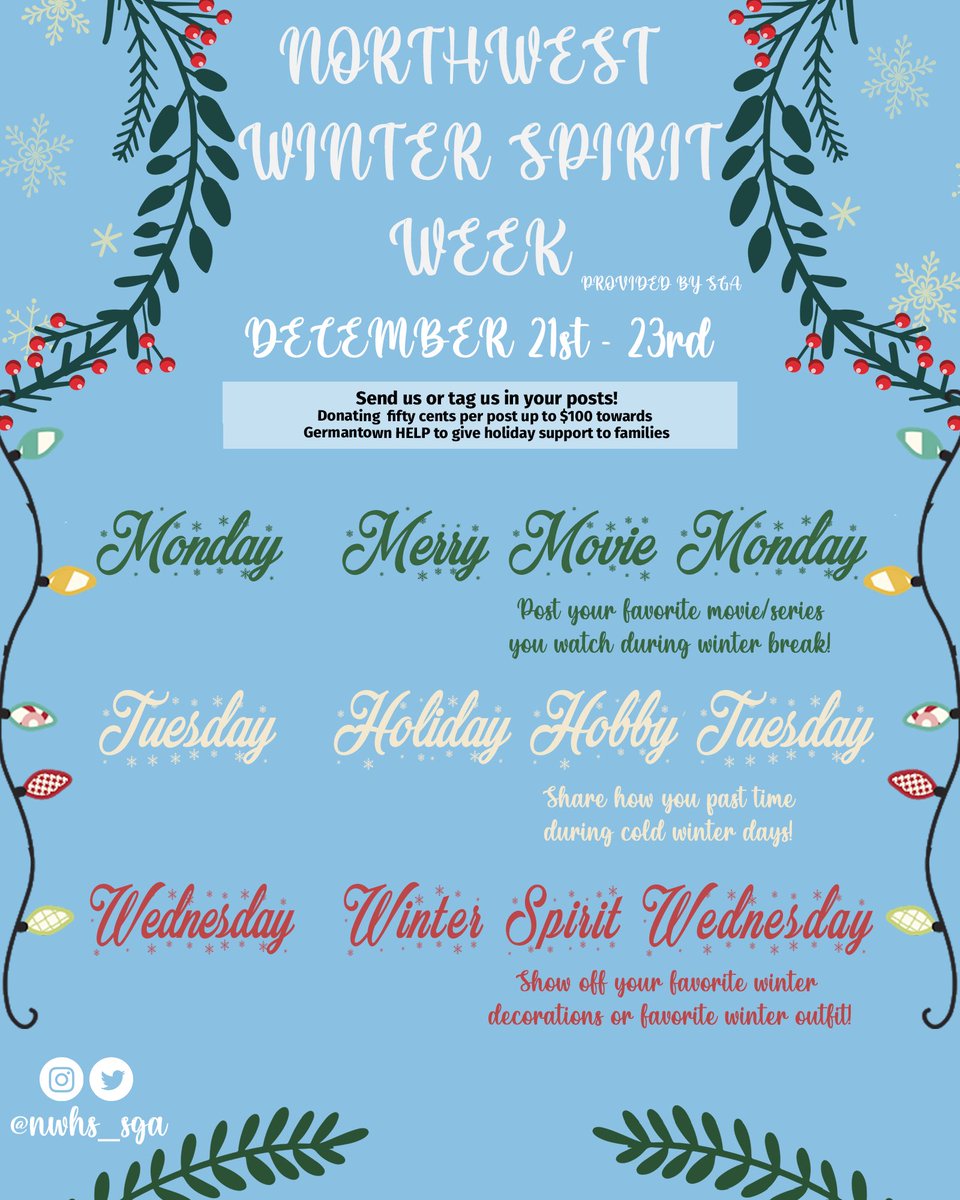 ❄️WINTER SPIRIT WEEK IS APPROACHING ❄️ Send us or tag us in your posts! We will be donating fifty cents per post up to a $100 towards Germantown HELP to give holiday support to families!