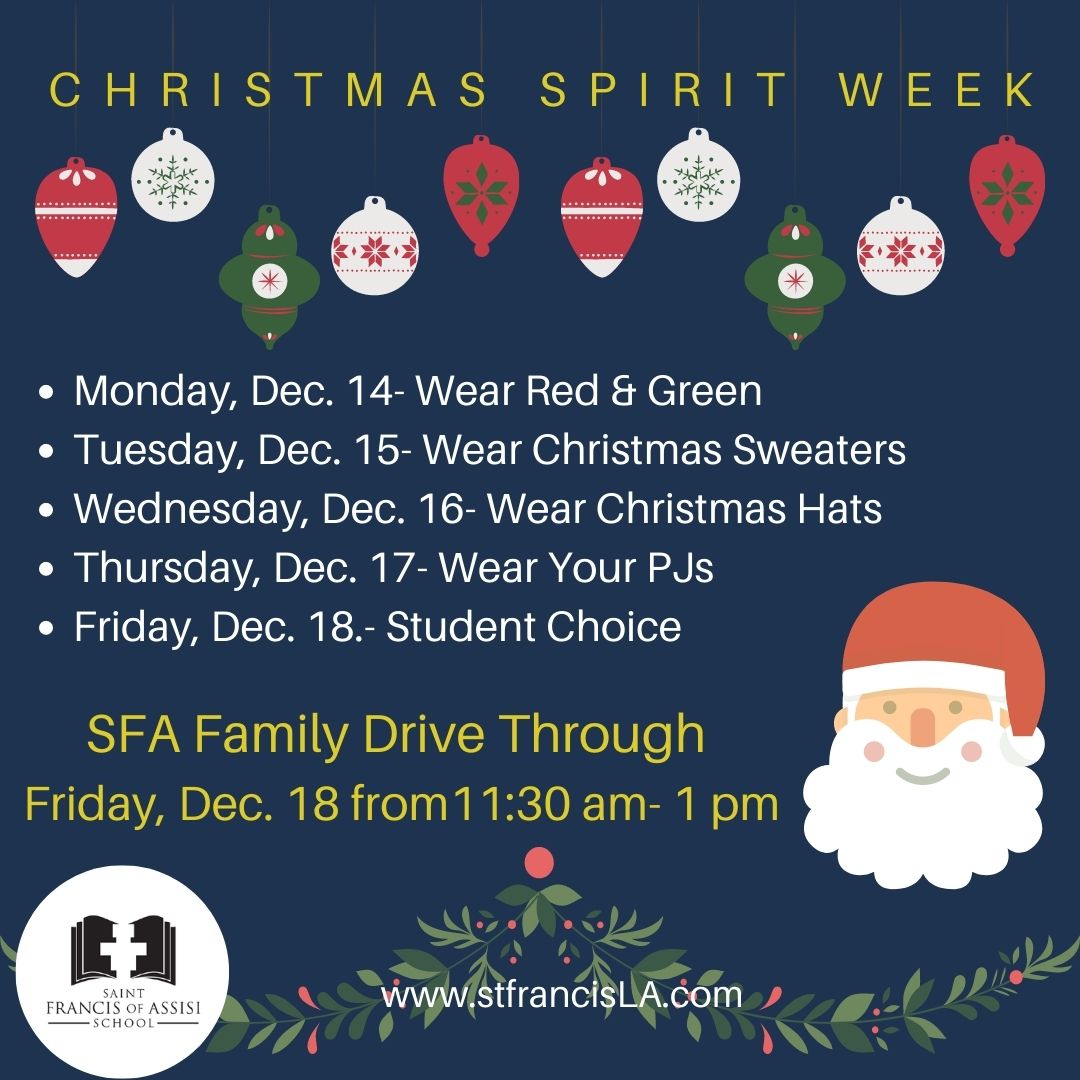SFASchoolLA's tweet photo. SFA #Family- let's celebrate and show our school Spirit! Dress up each day as we count down to #Christmas break and join us for our Christmas Drive Through on Friday, Dec. 18 from 11:30 am- 1 pm. #SFAblessed #losangeles #silverlake #echopark #joy #celebrate #fun #love https://t.co/KQ4r8k3IiZ