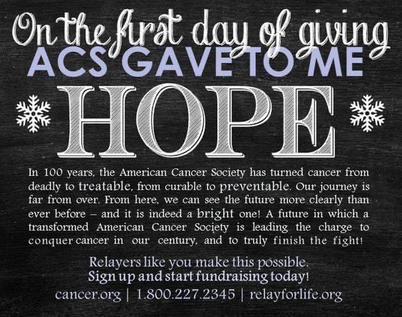 We are creating a world filled with hope.  Can you help us?? Donate here secure.acsevents.org/site/SPageServ…