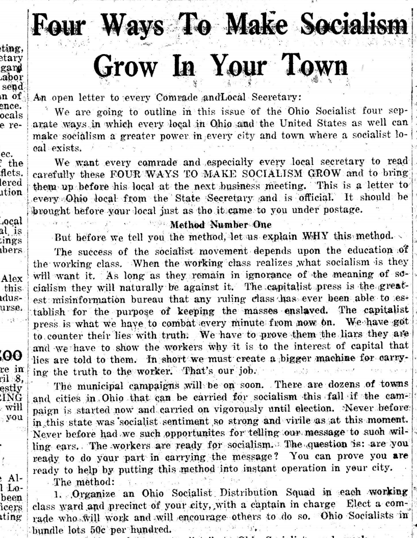 1919 Ohio socialists have a neat cosmo-like tips on how to grow socialism!