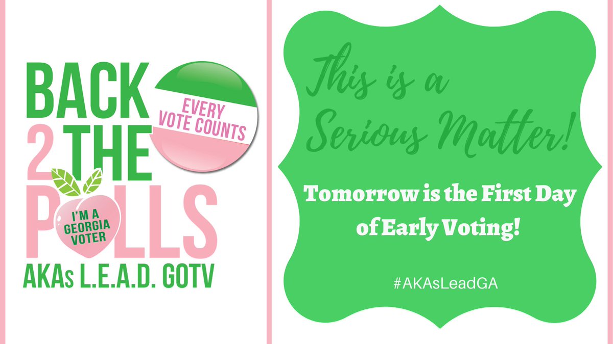 AKAsLEADGA's tweet image. THIS IS A SERIOUS MATTER 💕💚
The polls open tomorrow! 
Find a polling location near you! 
sos.ga.gov/index.php/elec… 
#AKAsLead #AKAsLeadGA #Back2ThePollsGA #SenateRunoffs  #GeorgiaSenateRunoffs