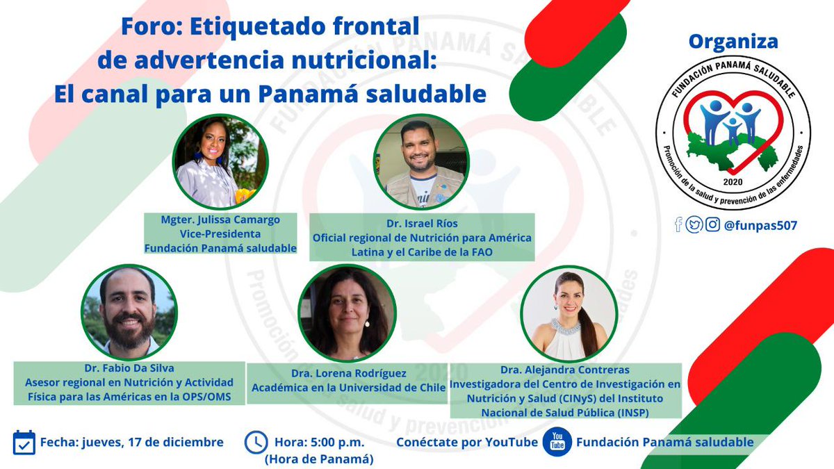 APNDPANAMA's tweet photo. 🌟Les invitamos a participar del foro Etiquetado frontal de advertencia nutricional, el camino para un Panamá Saludable🌟

Jueves 17 de diciembre 2020
⏰ 05:00 PM Panamá (UTC-5)
👉🏽 Link a canal de youtube: Fundación Panamá Saludable

✨No te lo puedes perder! ✨ https://t.co/K7heGV0EzK