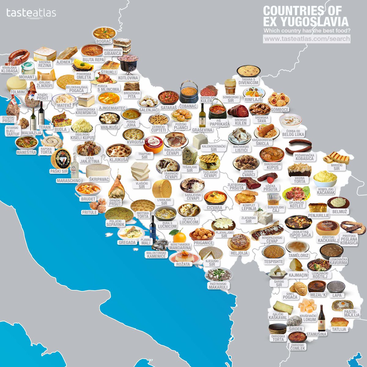 2. Here comes a  #Yugoslav map for foodies.Unlike for companies, the destruction of  #Yugoslavia didn't change the local specialties, which remain the delight of all locals & visitors. #Meatlovers are like fish in water there, & back in  #France I dearly miss ćevap & pljeskavica!