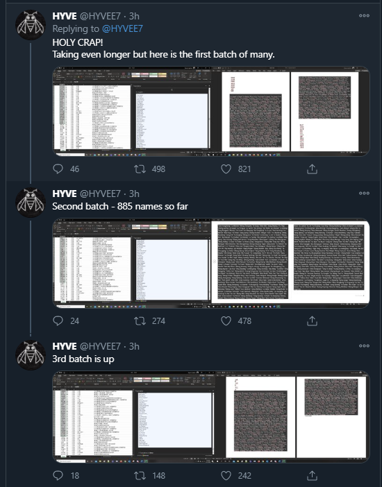 Regarding translation efforts on the full CSV of ~2M CCP members... https://twitter.com/HYVEE7/status/1338217415377883137?s=20