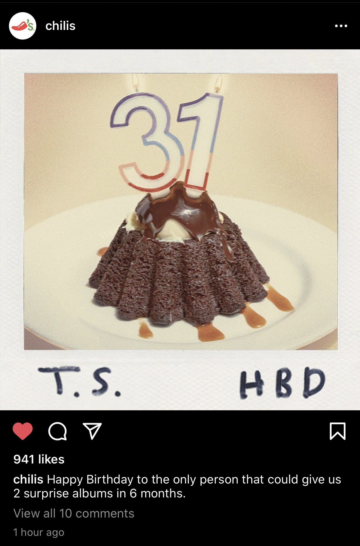 Chili s just wished Taylor Swift happy birthday.   