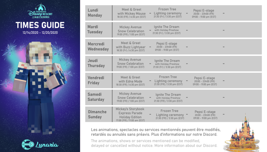 LunariaSDL's tweet photo. [FR] Voici le nouveau programme du serveur du 14 décembre au 20 décembre 2020 ! Bonne soirée sur LunariaSDL

[EN] Here is the new server program from December 14, 2020 to December 20, 2020 ! Good evening on LunariaSDL https://t.co/EEnZWnzSQ3
