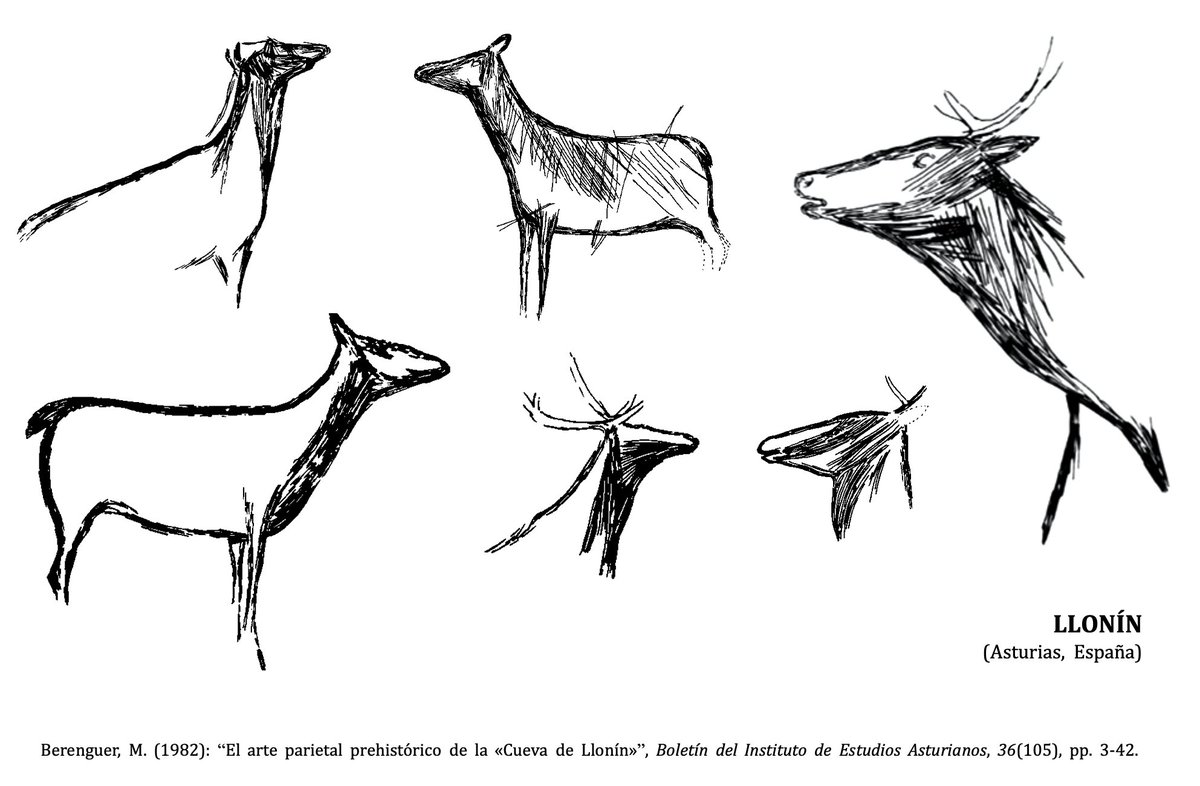 En el Magdaleniense inferior se representaron ciervas con un despiece en el cuello y maxilar  mediante la incisión múltiple: una concatenación de trazos de una única pasada del útil, dispuestos en bandas con el fin de representar un relleno convencional (Rivero, 2017)