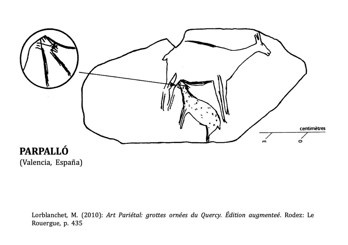 Las escenas  son muy escasas en arte paleolítico, pero podemos destacar dos que protagonizan el Cervus elaphus. La primera corresponde a una cierva dando de mamar a su cría  (Parpalló), única junto a otra de Bourgnetou. La segunda, tres ciervos cruzando un río  (Lortet)