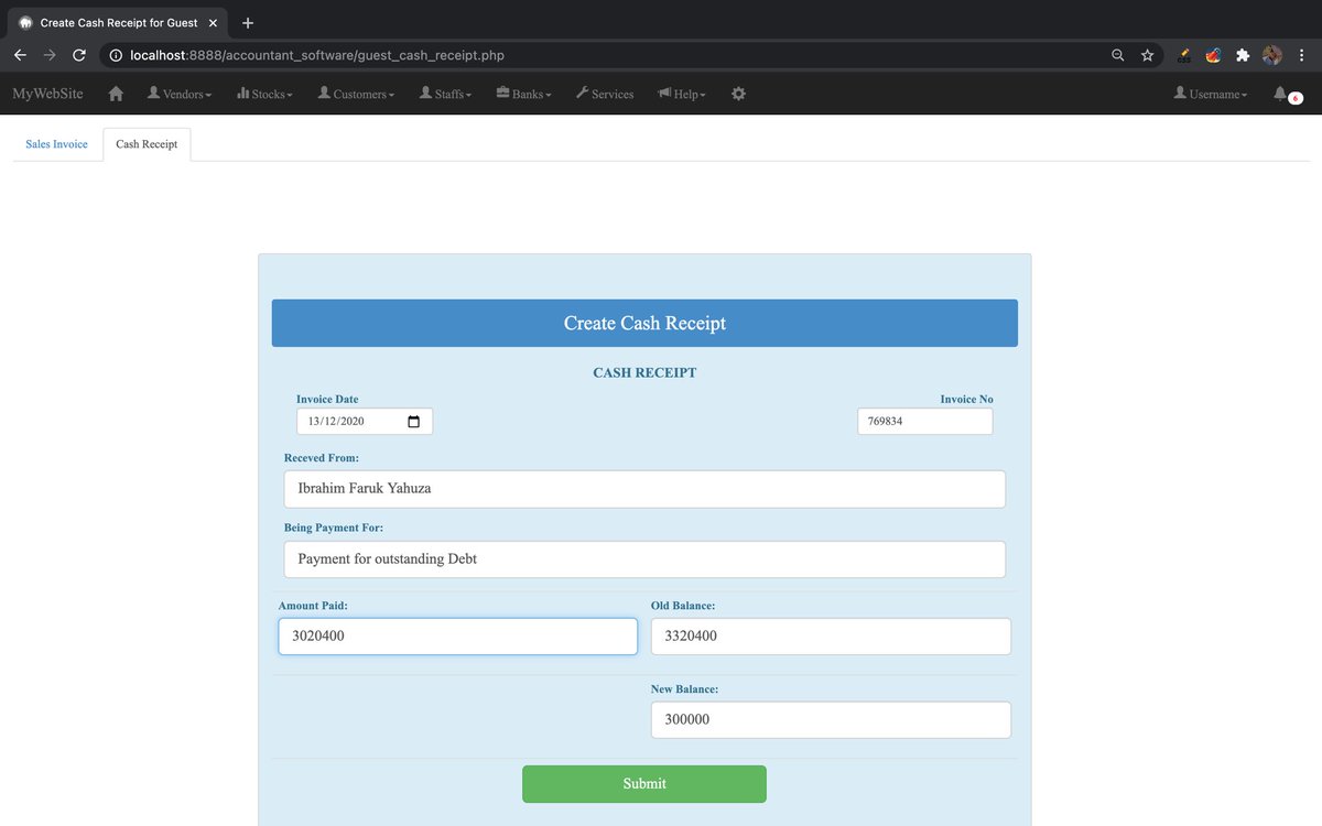 iFarouqDev's tweet image. Day 13 of #100DaysOfCode 
Still working on front end of #AccountantSoftware.

Guys, today I have done with receipts form also, and it’s aggregation function as I did on invoice, which will help user to calculate their entries (money) without much man-power😃
See you tomorrow guys