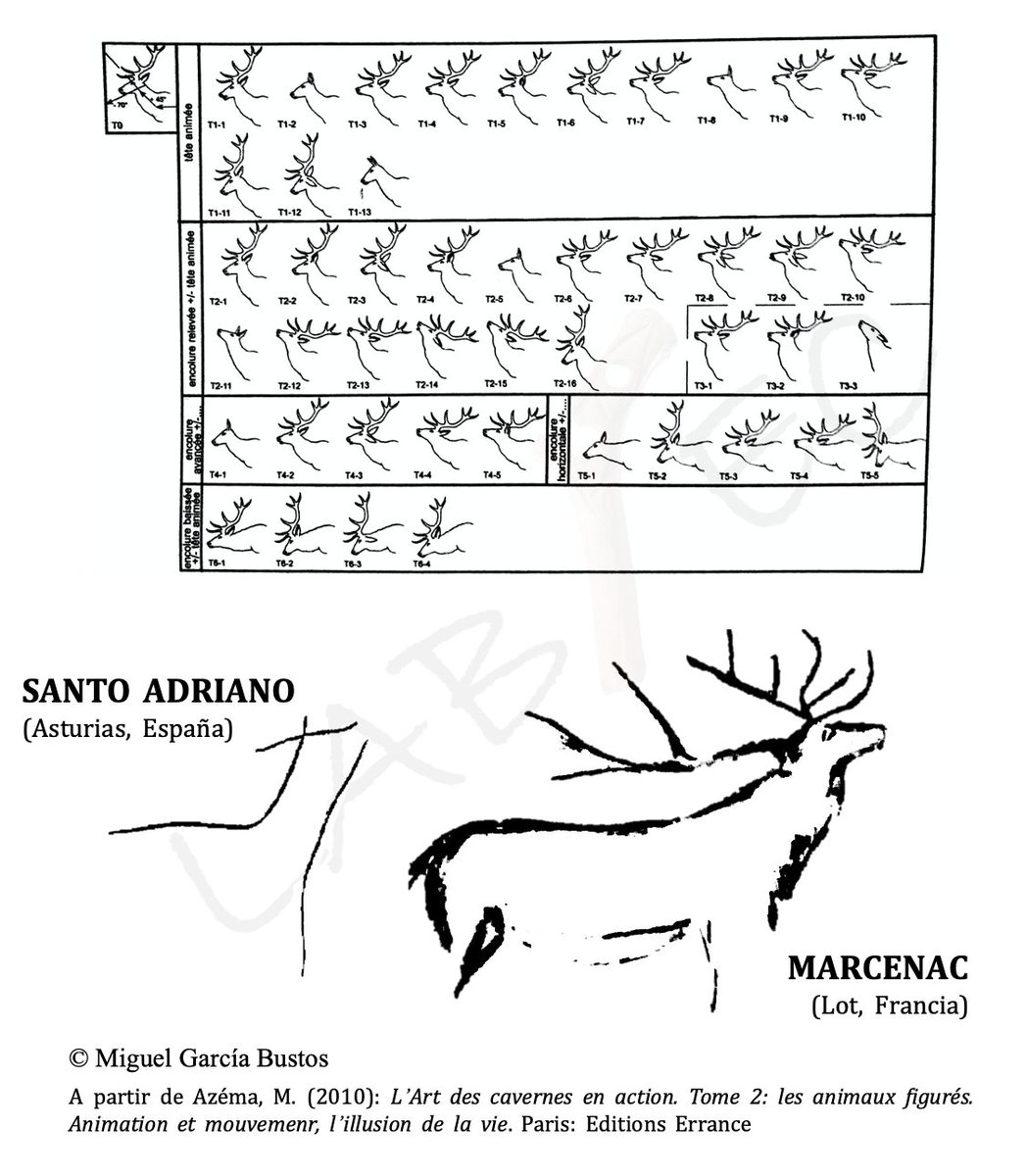 En el estudio llevado a cabo por M. Azéma (2010)  89 de los ciervos de su corpus tienen animada alguna parte de su cuerpo. La cabeza (84,3%), las extremidades (50,6%) y la cola (20,2%) son las partes más frecuentes 