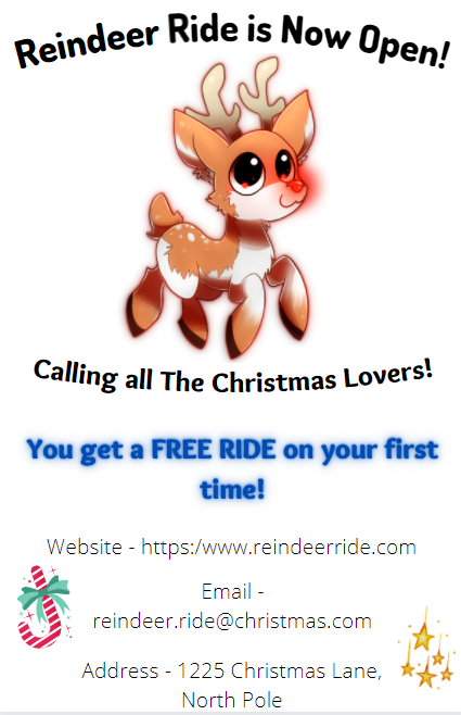 techbytesorg's tweet image. Marketing promos made by our student Karla for her venture &quot;Reindeer Ride&quot; from our Digital Marketing workshops.

#m2mtechbytes #codeai #codeempower #designthinking #animation #graphics #100DaysOfCode #100DaysOfDesign #GirlsWhoCode #GirlsWhoDesign #301DaysOfCode #301DaysOfDesign