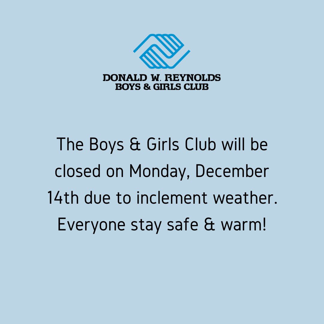 The Club will be closed tomorrow due to inclement weather.