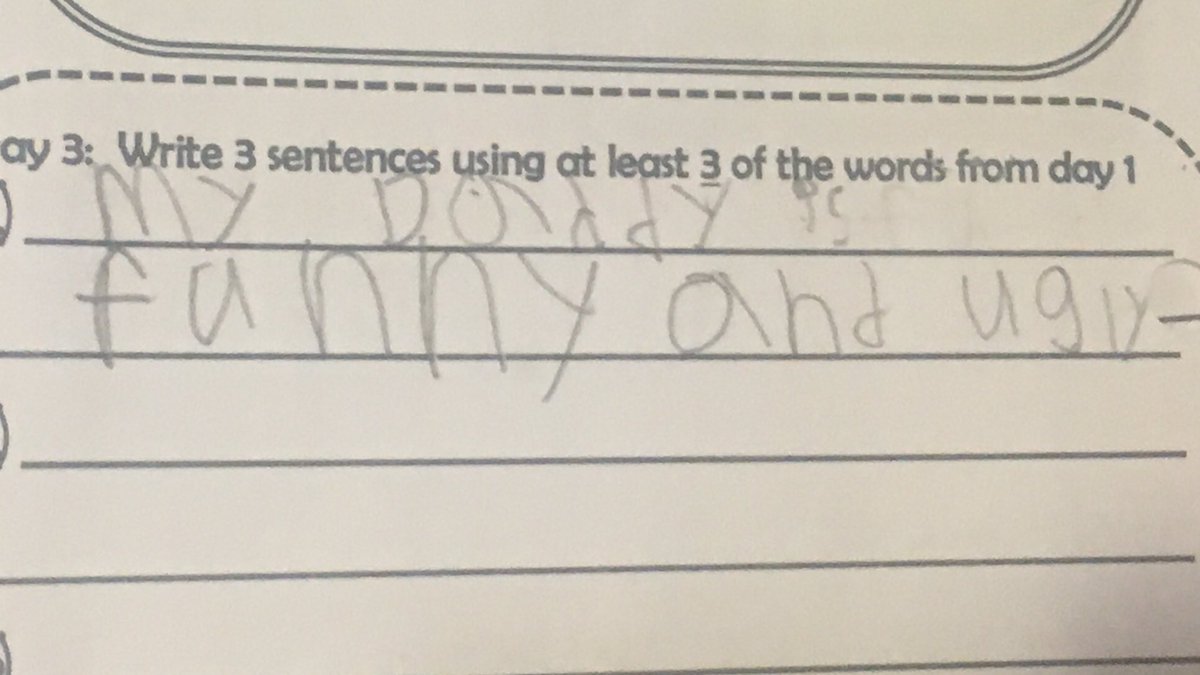 octopuscaveman's tweet photo. My son roasted me so bad on his homework https://t.co/HNVxYUHsi4