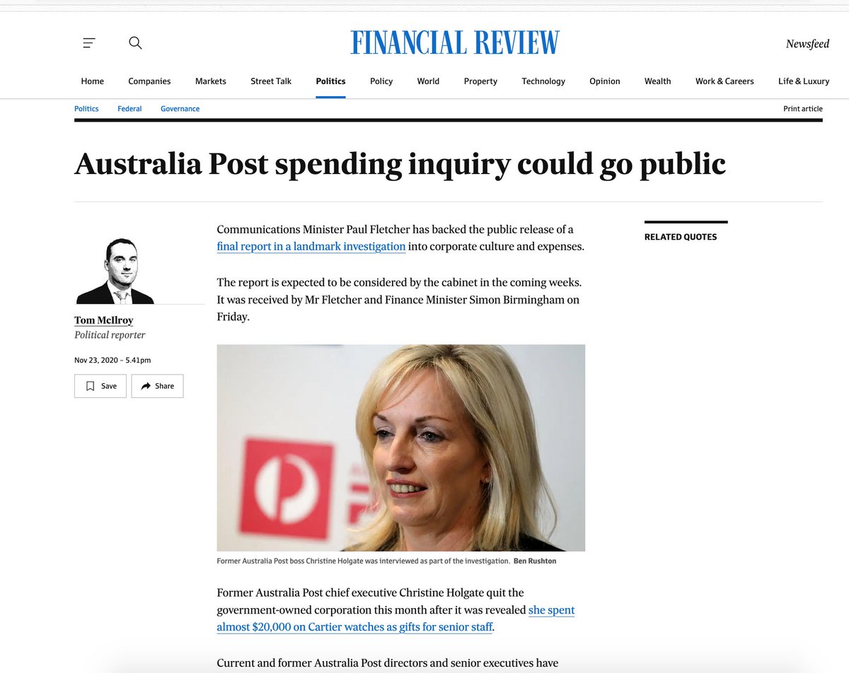 This manufactured AusPost fiasco is a total non-issue.This article is symbolic of the deferential, unquestioning gullibility of the mediocrity we have as political journalists in Australia.Not a word questioning why this theatrical debacle has unfolded.Just this pantomime