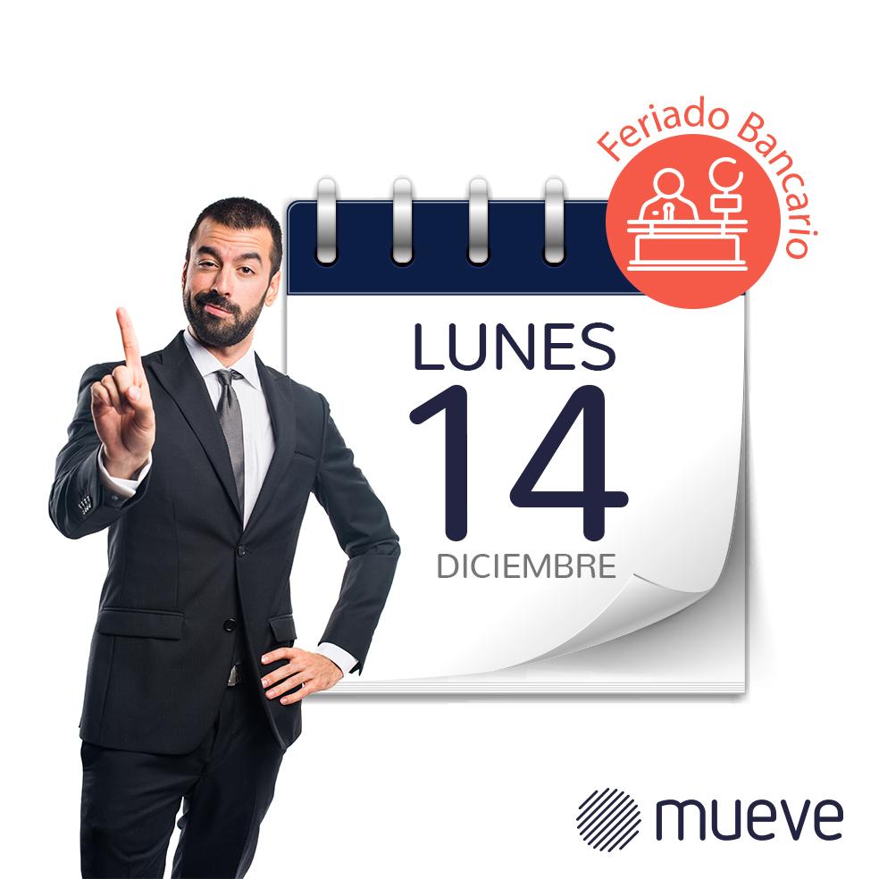 Estimados Usuarios #Mueve #Hoy 14 de Diciembre es Bancario Nacional "Dia de la Inmaculada Concepcion" todas tus transacciones pendientes estaran disponibles el siguiente Dia Hábil #Muevetuspagosaturitmo #fintech #billeteradigital #recargas #emprendedores #tecnologia #bancadigital