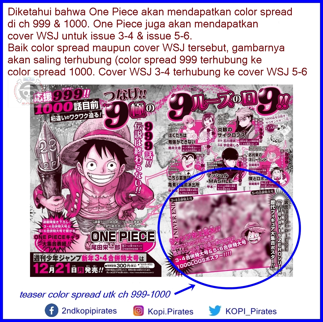 Supportmangaplus Preview Color Spread Chapter 999 1000 Yooossshhh Majalah Weekly Shonen Jump Wsj Issue 2 21 Sudah Rilis Hari Ini 14 Desember Di Jepang Di Dalamnya Memuat One