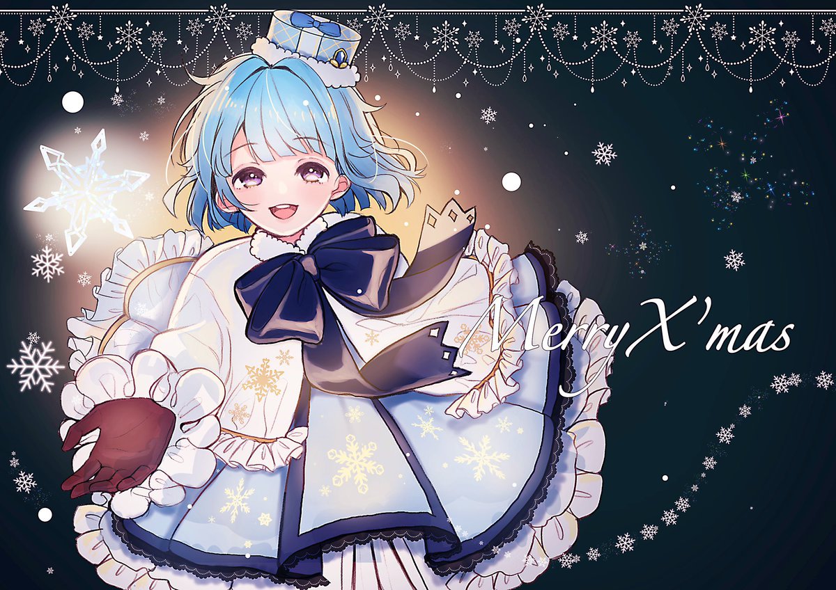 snowflakes blue hair smile male focus gloves open mouth solo  illustration images
