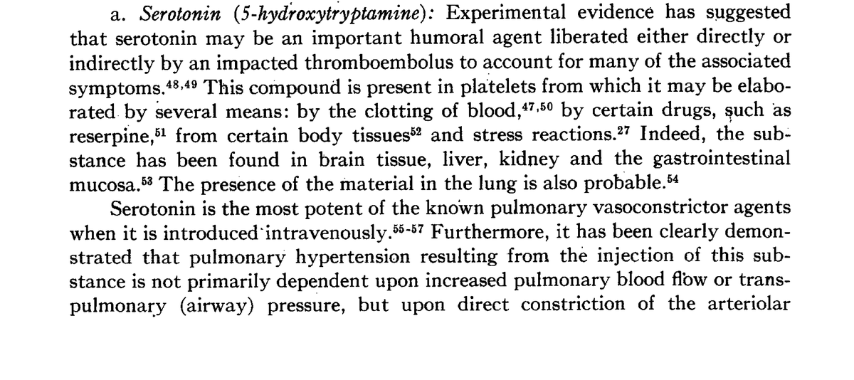 I believe we do NOT understand PE pathophysiology. Therefore, we do NOT understand COVID19.Serotonin rules PE cardiovascular changes.Serotonin rules COVID19 pathology.1967 paper: https://www.sciencedirect.com/science/article/abs/pii/000291496790104X @iceman_ex  @Acute_Pulmo_Med  @ThinkingCC  @srrezaie  @cameronks  @gattinon