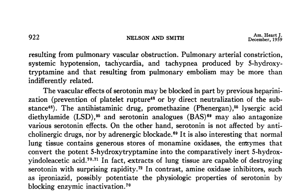 I believe we do NOT understand PE pathophysiology. Therefore, we do NOT understand COVID19.Serotonin rules PE cardiovascular changes.Serotonin rules COVID19 pathology.1967 paper: https://www.sciencedirect.com/science/article/abs/pii/000291496790104X @iceman_ex  @Acute_Pulmo_Med  @ThinkingCC  @srrezaie  @cameronks  @gattinon