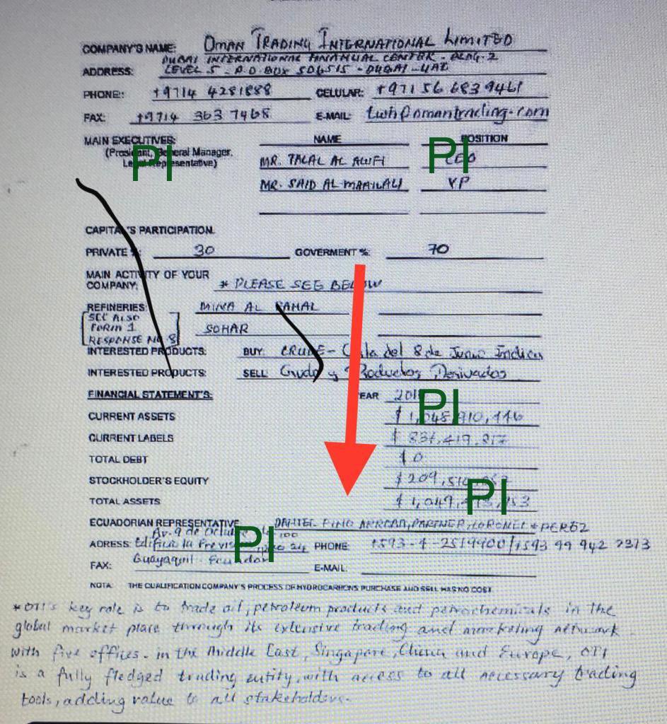 Documento oficial de  <a href="/EPPETROECUADOR/">EP Petroecuador 🇪🇨</a>  que señala al abogado Daniel Pino como representante de Oman Trading International Limited #OTI desde 2014. Aparece nombre, dirección, teléfono; difícil negar una relación de seis años <a href="/Pinvestigacion3/">La Fuente - Periodismo de Investigación</a> #PI