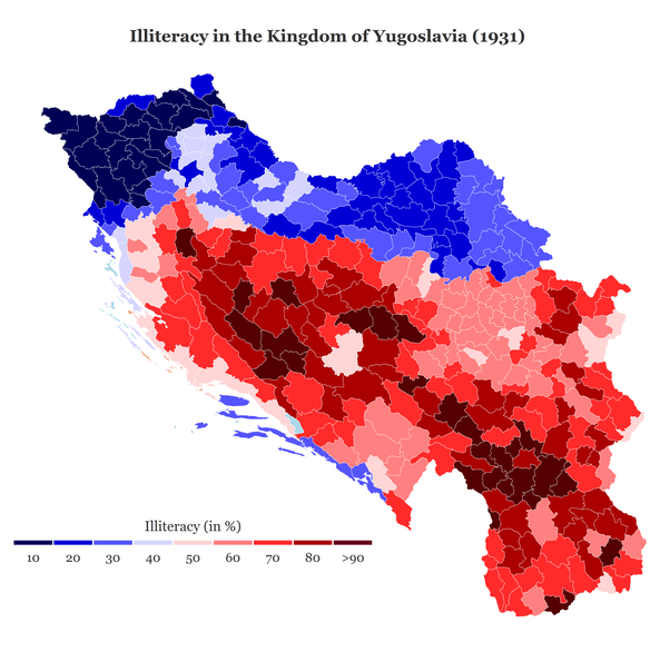 10. Here's a similar map focused on the formation of the Kingdom of SHS/ #Yugoslavia to be by the same  @Duyo96, accompanied w/ his excellent new map displaying the duration of the  #Ottoman occupation in the region & a map of its consequences: the illiteracy in  #Yugoslavia in 1931.