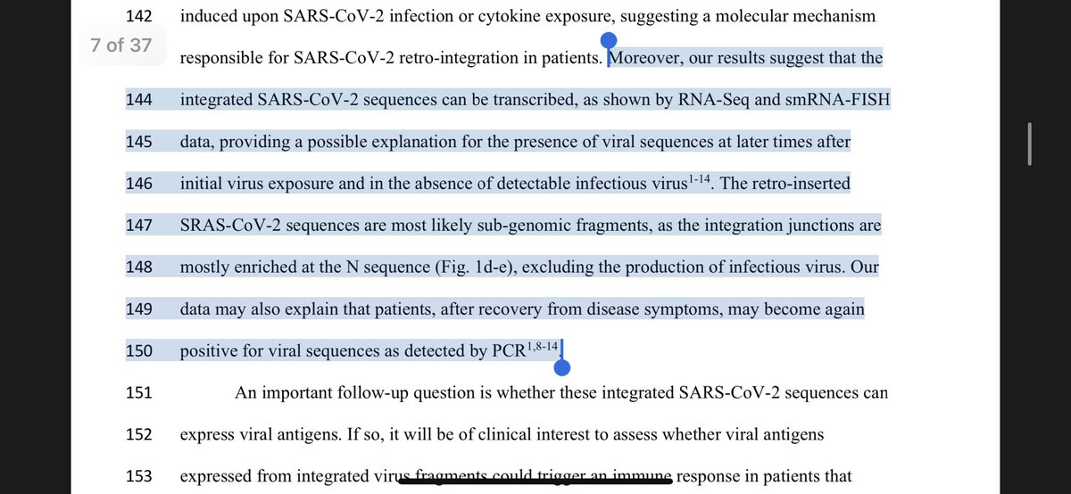 This is nuts!The integration is most common for the N gene.That’s the most unfortunate news as most qPCR kits target the N gene.They demonstrate the integration events can be expressed.Stress can induce LINE-1 expression. @PatrickSSte