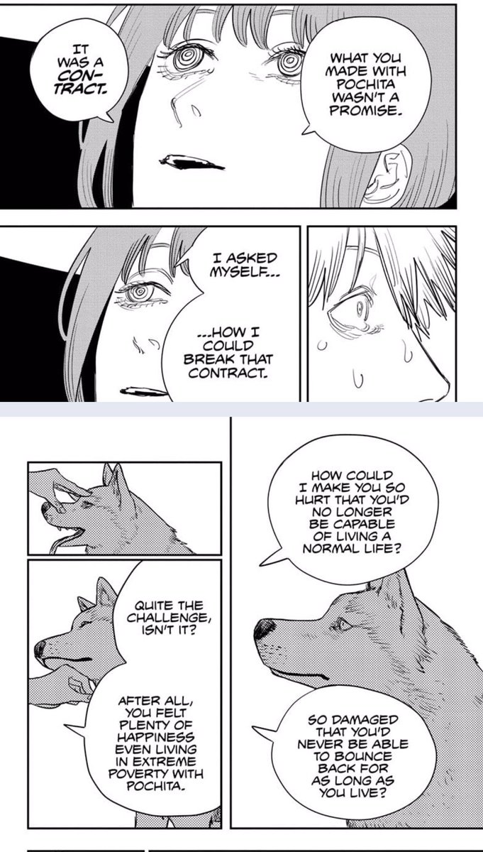 The fact that Makima manipulated the plot most likely before the story even began and built up denji just destroy him for a genuine hug still gets me riled up but her actions were understandable especially if u take into account how the public safety organization and overall-