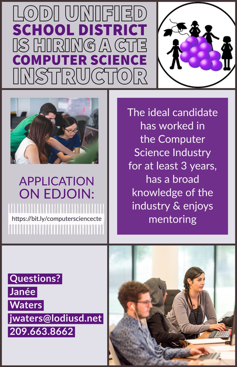 CTE Computer Science Teacher wanted!  Lodi Unified School District, Lodi, CA. (please re-Tweet)  #ComputerScience #TeacherJobs #hiring #Computers