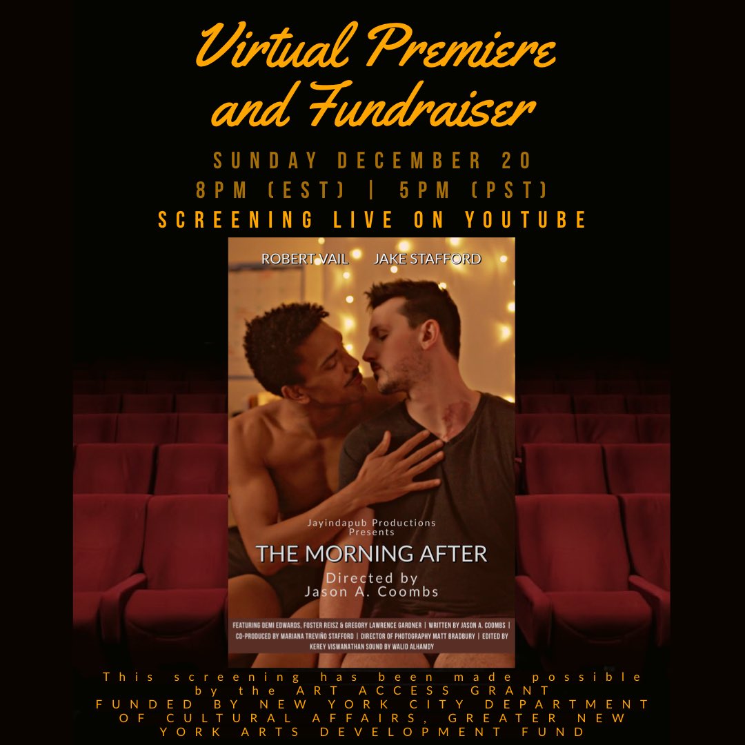JayindapubTV's tweet photo. In one week! Join us for a special virtual screening of our upcoming short film, “The Morning After” live on #YouTube! It’s free and will feature a Q+A after with the cast/crew and raising money for an LGBTQ+ organization!   
⁣  
#morningafterfilm #shortfilm https://t.co/u0yFL0tdpw