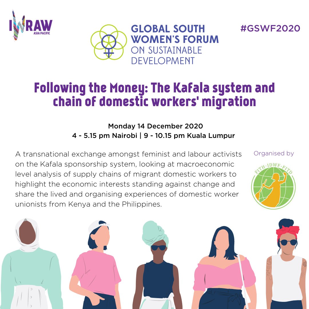 IWRAW_AP's tweet photo. #GSWF2020 begins today! We have sessions on Muslim and Dalit wastepickers in Delhi, LBTQ voices in Zimbabwe, migrant domestic workers in the Kafala system, and a sneak preview of our GEM Toolkit! All will be livestreamed to our YouTube channel: https://t.co/gGFyNkury0 https://t.co/PtN2oLA5MB