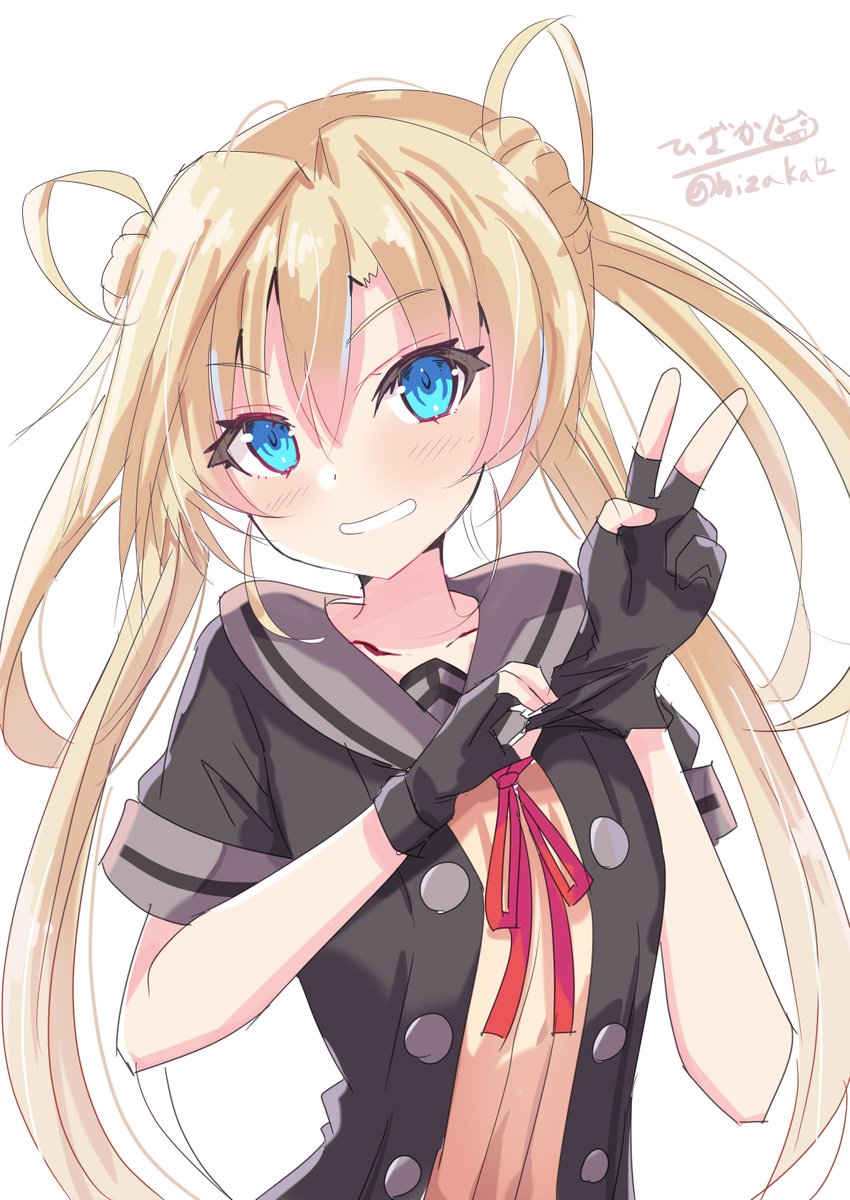 abukuma (kancolle) 1girl solo partially fingerless gloves blonde hair long hair gloves double bun  illustration images