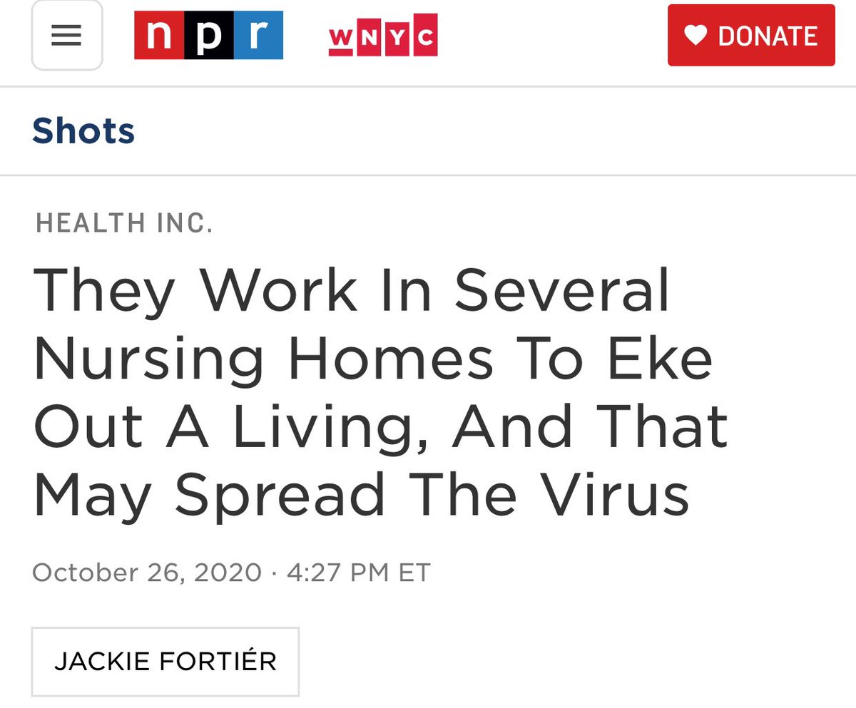 Nursing homes and long term care facilities STILL have underpaid staff which work in multiple locations, US hospital system has been consolidated aggressively over the past few decades, healthcare is STILL unaffordable to many. “Wellness” a luxury product- this is horrific system