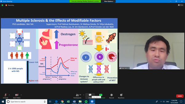 STMneurosci's tweet photo. Here is one of our superstars @wz_yeh taking us through the effects of modifiable factors in #MultipleSclerosis - vitamin D and pregnancy! @HelmutButz @vjokubaitis @anneke_vdw - go Wei!!! #neuroscience https://t.co/Ax6LcmGWeG