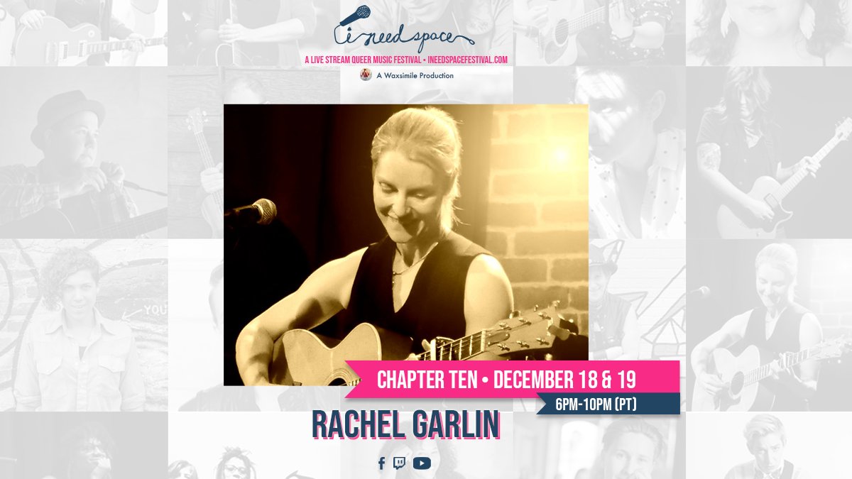 INeedSpaceFest's tweet photo. Chapter 10: THE REUNION. Twenty of our artists SURPRISE COVERING each other.  It's gonna get wild. 

FEATURING: Rachel Garlin

Come celebrate #queermusicians, our vast, beautiful community, and the golden lining we have wrought of this year. 

+ All sets #ASLinterpreted.+ https://t.co/ip5S1mJrl1