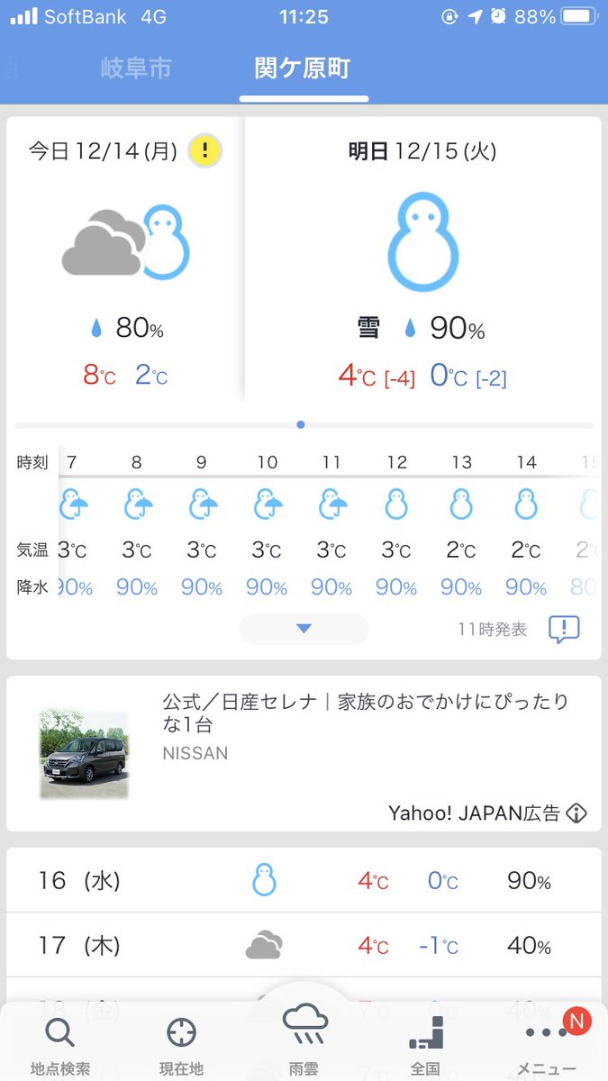 関ケ原観光情報 関ケ原 寒いと思ったら明日明後日のお天気予報は雪マーク 雪積もったら車のタイヤはスタットレスじゃないと関ケ原には来られません 電車の遅れ情報にも注意しなくては 今年は雪は積もるのかな 今日は討ち入りのあった日ですし 雪が