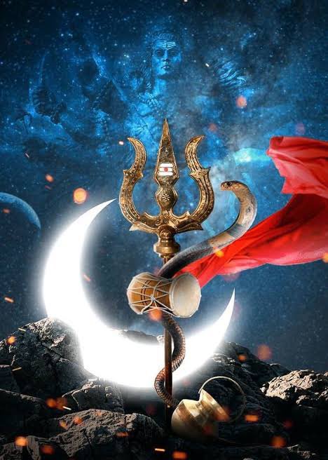 TRISHULA: the 3 pointed blades denote creation, maintenance, and destruction or the 3 Kalas – Past, Present and Future. They also represent 3 Gunas – Sattva, Rajas and Tamas). Shiva’s trishul can only be stopped by Shiva himself. @onlyonenetra  @DetheEsha