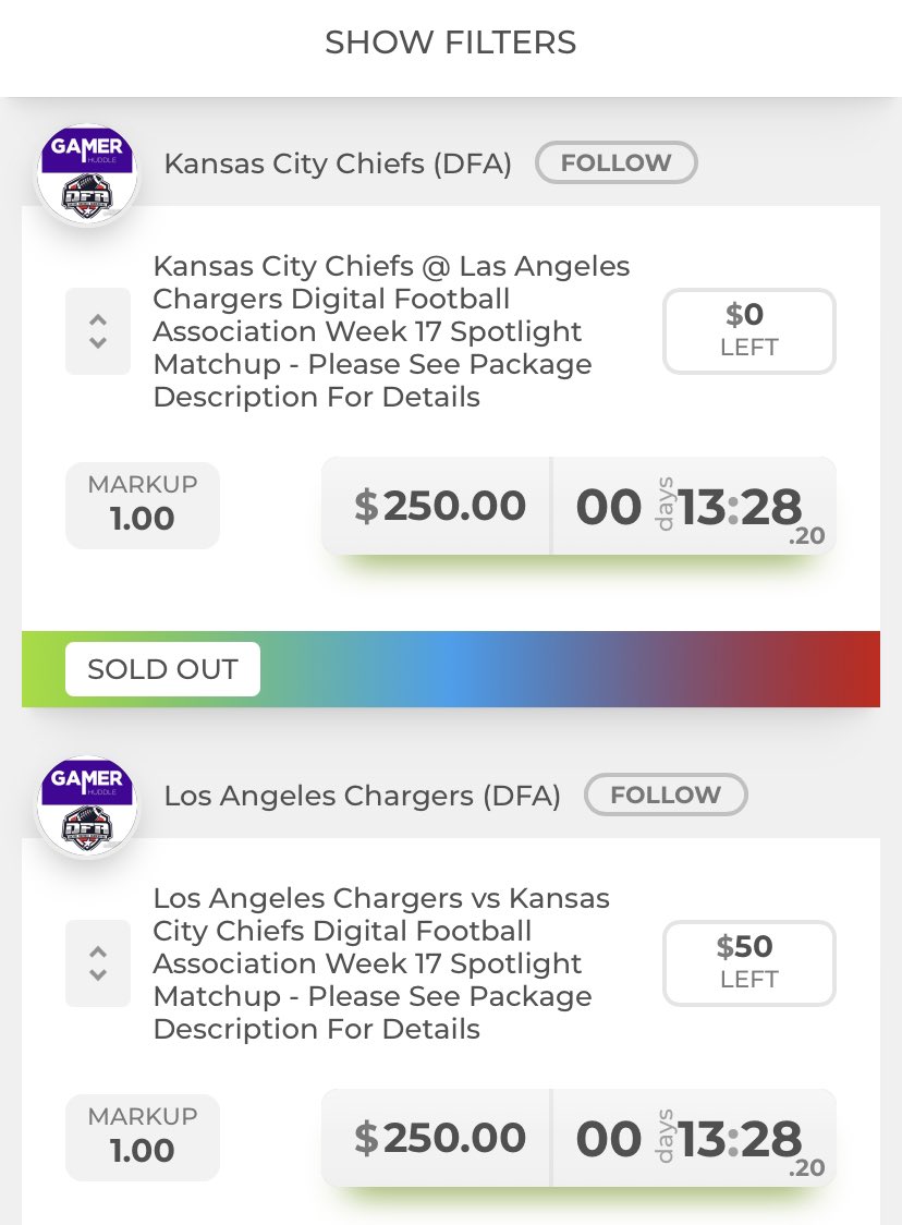 DFAChargers's tweet photo. $50 left to stake in these playoff bound Chargers! Here’s your chance to stake in us for the division against the Chiefs!! #BoltUp Check it out https://t.co/AN1bKEdT5X filter digital football and you’re there🤝 https://t.co/AJfPlzYIfl