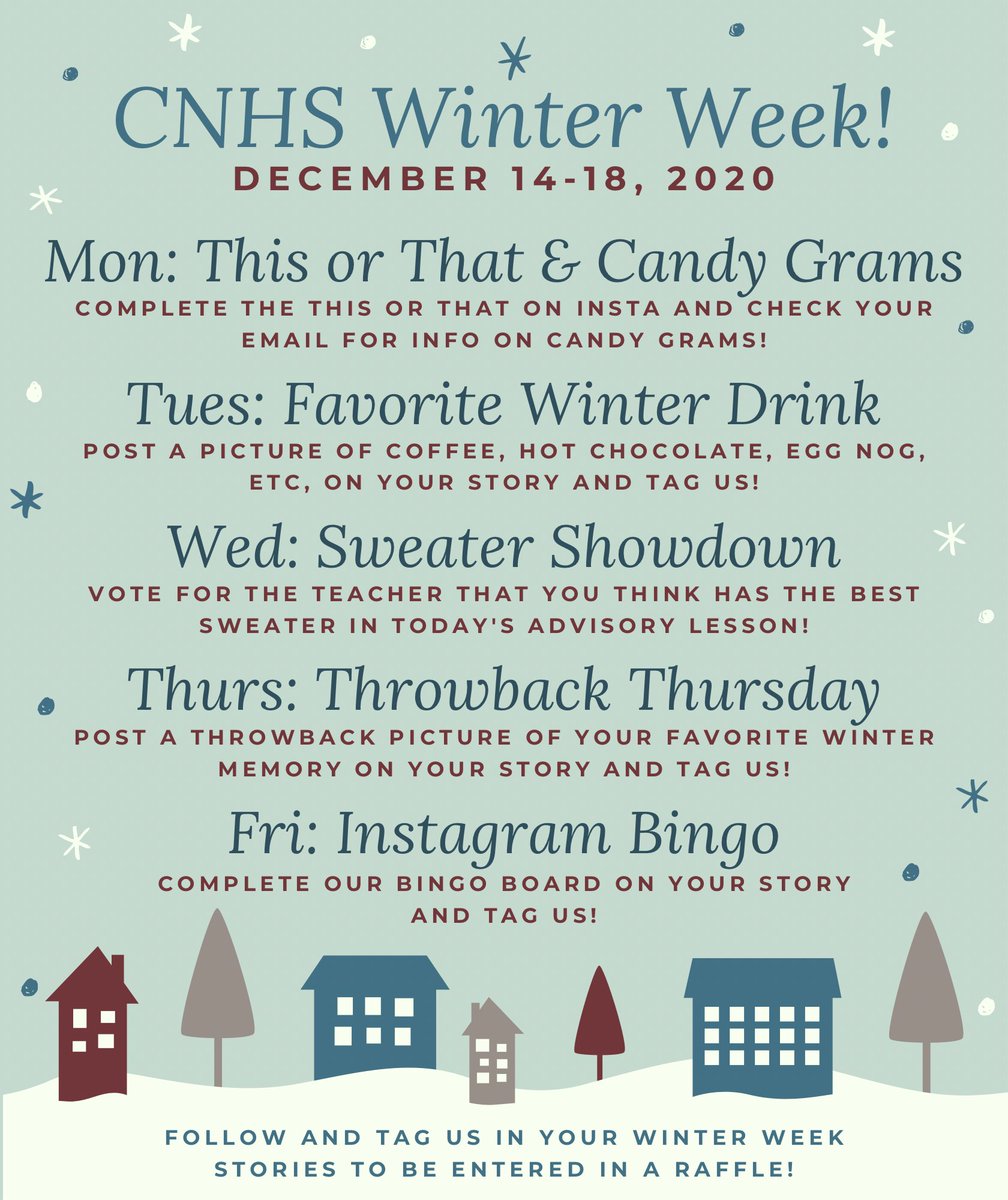 Winter Week starts tomorrow! We have lots of fun events planned including a scavenger hunt, candy grams, a teacher sweater showdown, and tons of ways for everyone to participate on Instagram! Follow us @chanstudco112 and tag us in your stories, and we will add you to a raffle!