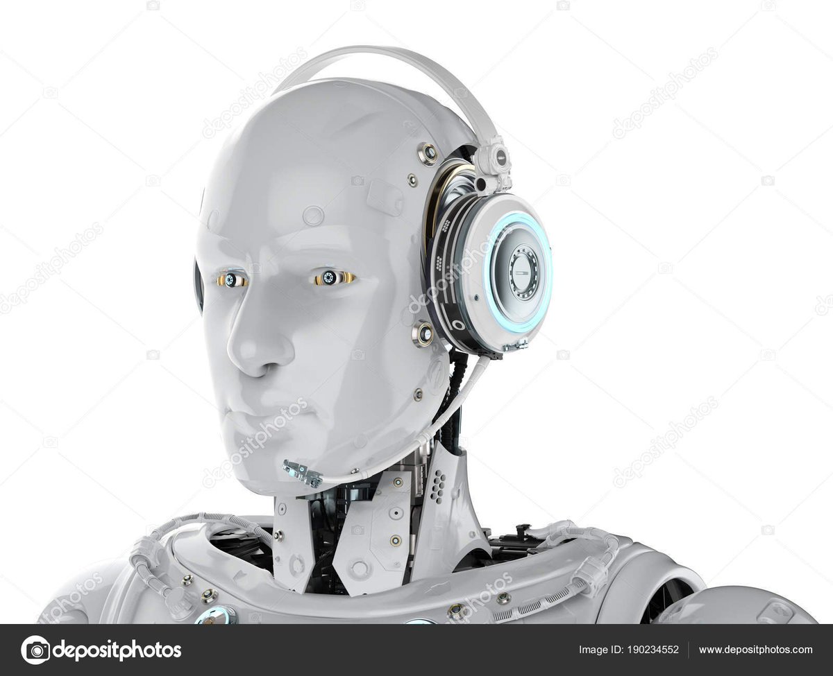 There are stock photos of robots wearing headphones, but I can't find more because googling "android headphones" is pretty useless.This seems to make sense, but I'd love to see someone draw it where the robot is like "why?" and just plugs in an aux cable.