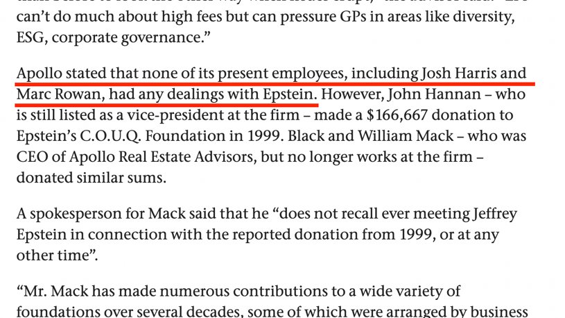 Moreover, this all seems to contradict Apollo’s original 2019 argument that none of its present employees (other than Black) had ties to Epstein, according to an article from PERE news.Obviously, this is not true.