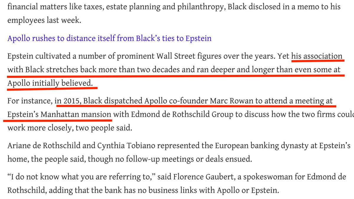 Marc Rowan, another Apollo co-founder that worked at Drexel in the 1980s, met with Epstein in his townhouse in 2015.