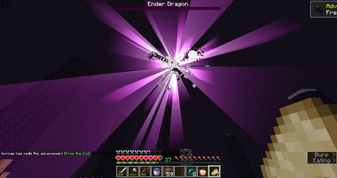 Yurisap1's tweet image. Finally after hundreds of practice speedruns, I beat the ender dragon without dying ONCE! I'm so happy!!!