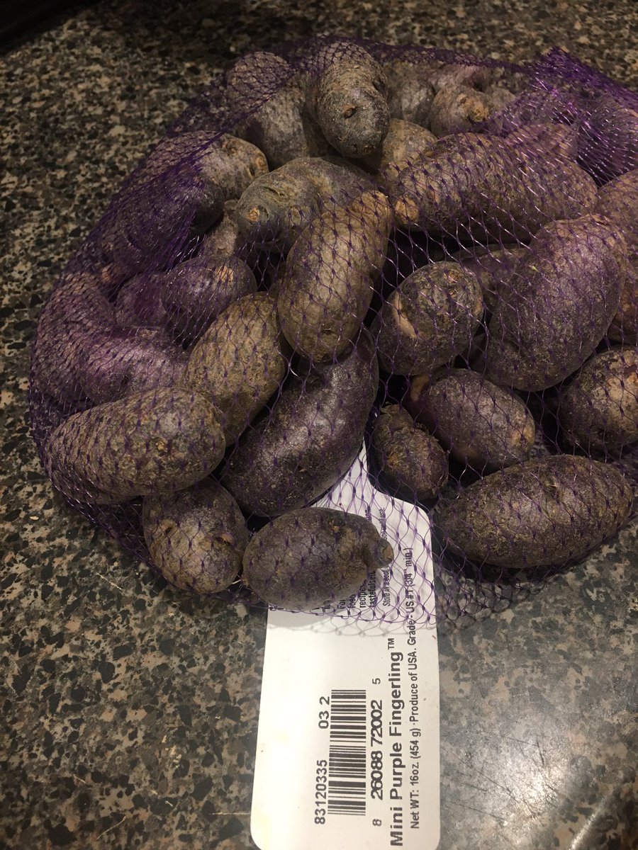MagicMarguerite's tweet photo. Bout to make some magic happen with these thangs 🥴 (I injected a spatchcocked chicken with Cajun butter, too) 😜#PurpleFingerlings #MiniPotato #AirFryerChronicles https://t.co/ODJaEre0oh