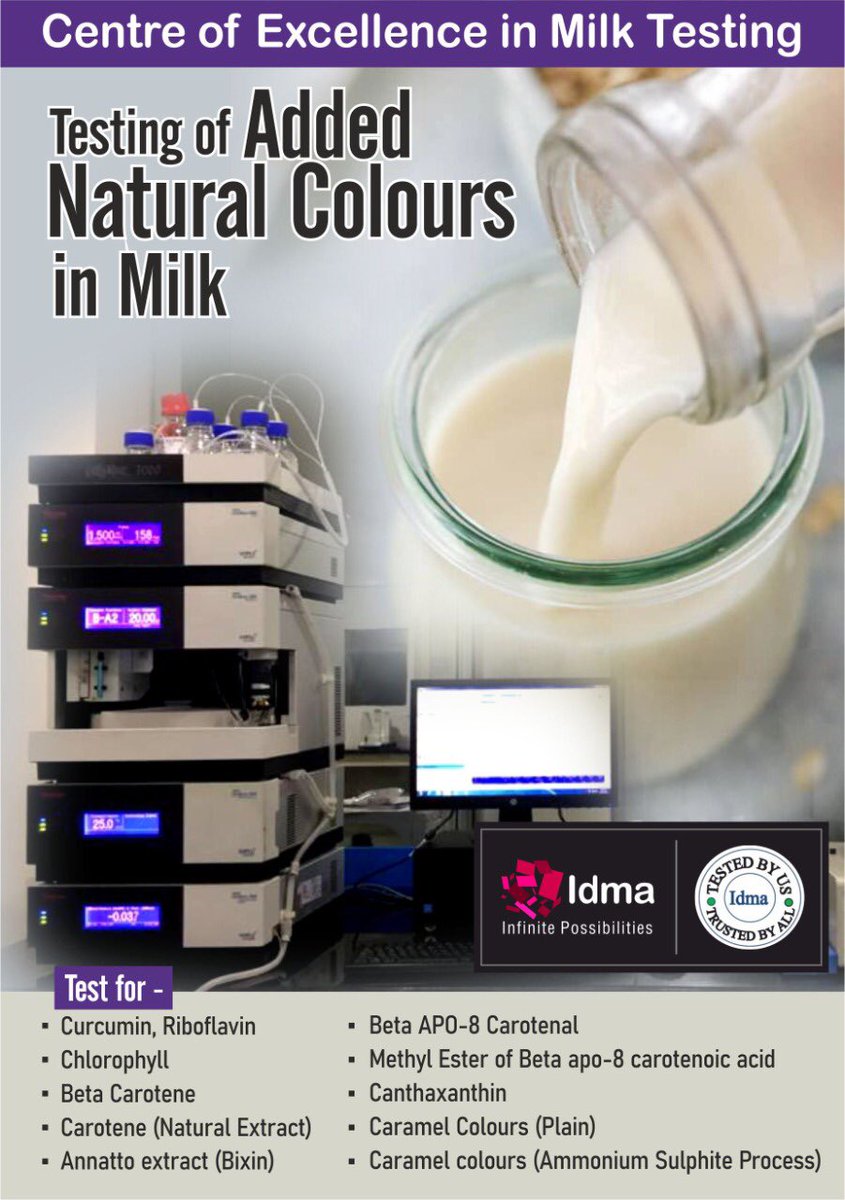 IdmaGroup's tweet photo. is #NABL #FSSAI approved for a-#Testing #Milk for added #naturalcolors
#milkindustry #dairyprocessing #dairyfarming #cowmilk #milk #adulteratedmilk #pasteurisedmilk #contaminatedmilk #allergen #allergentesting #heavymetaltesting #colors #naturalcolor #pesticideresidueanalysis https://t.co/ZNi7hHdwQA