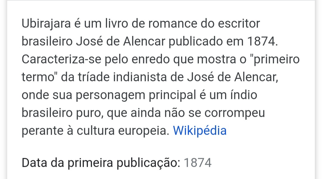  #UbirajarabelongstoBRUbirajara is a novel by Brazilian writer José de Alencar published in 1874, where its main character is a pure Brazilian Indian, who has not yet corrupted before European culture.Funny, right? No! They are making fun of us!