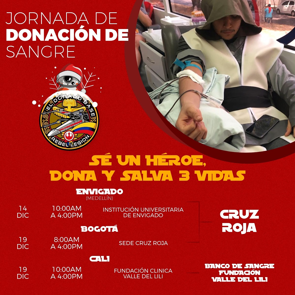 Te inviamtos a participar en tu ciudad, salvas hasta tres vidas y su puedes ve con tu traje