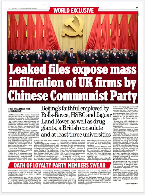 "Hundreds of senior employees... at least 335 HSBC employees were CCP members... Senior vice president of HSBC China, the president of HSBC’s Shenzhen office and the deputy manager of Hong Kong Corporate and Consumer Products are listed as members." https://twitter.com/ipacglobal/status/1338246676600016898?s=20
