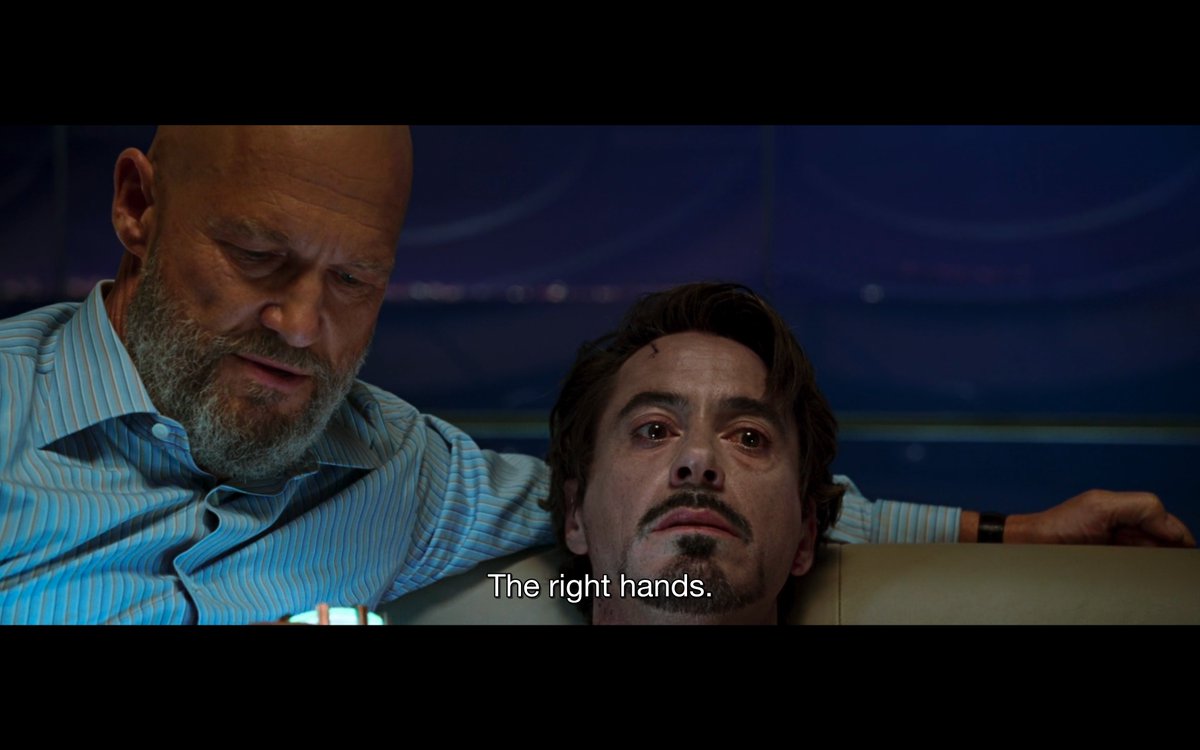 Lastly, there’s a scene near the end where Jeff Bridges gives his villainous speech about how Stark weapons in "the right hands” can be used to bring order to the world. The filmmakers don’t seem to realize he could just as well be describing Tony’s own use of the Iron Man suit.