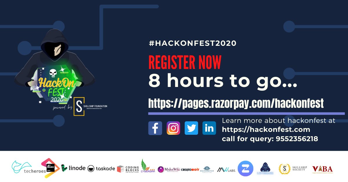 hackonfest's tweet photo. 8 hours to go. if you not registered yet do it right now and grab the cashback of 20% 

registration link: https://t.co/50vZS5KeXS 

for more info email us: support@hackonfest.com 

#bugbounty #bugbountytip #bugcrowd #ethicalhacking https://t.co/0PRRheDxTq