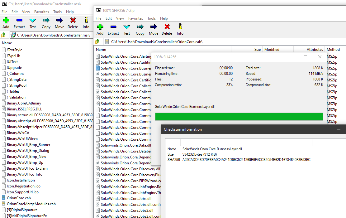 One of the anomalous  #SUNBURST DLLs from October 2019 that Microsoft highlighted can be found in the SolarWinds Coreinstall.msi for 2019.4.5220.20161 - hxxps://downloads.solarwinds[.]com/solarwinds/CatalogResources/Core/2019.4/2019.4.5220.20161/CoreInstaller.msi